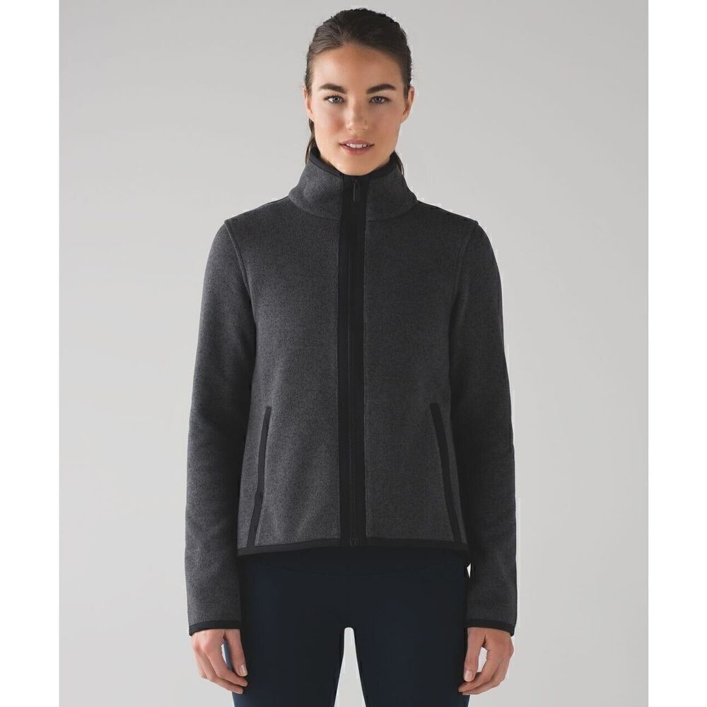 Lululemon Black Gray Heathered Its Fleecing Cold Zip Up Jacket Size 6